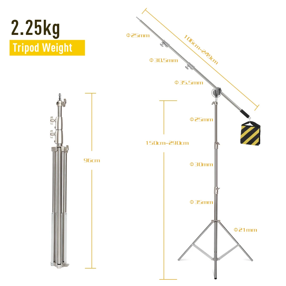 Tripod for Camera Stainless Steel Light Stand 280cm Portable For Ring Light Live Youtube Cellphone Video & Photography Soft