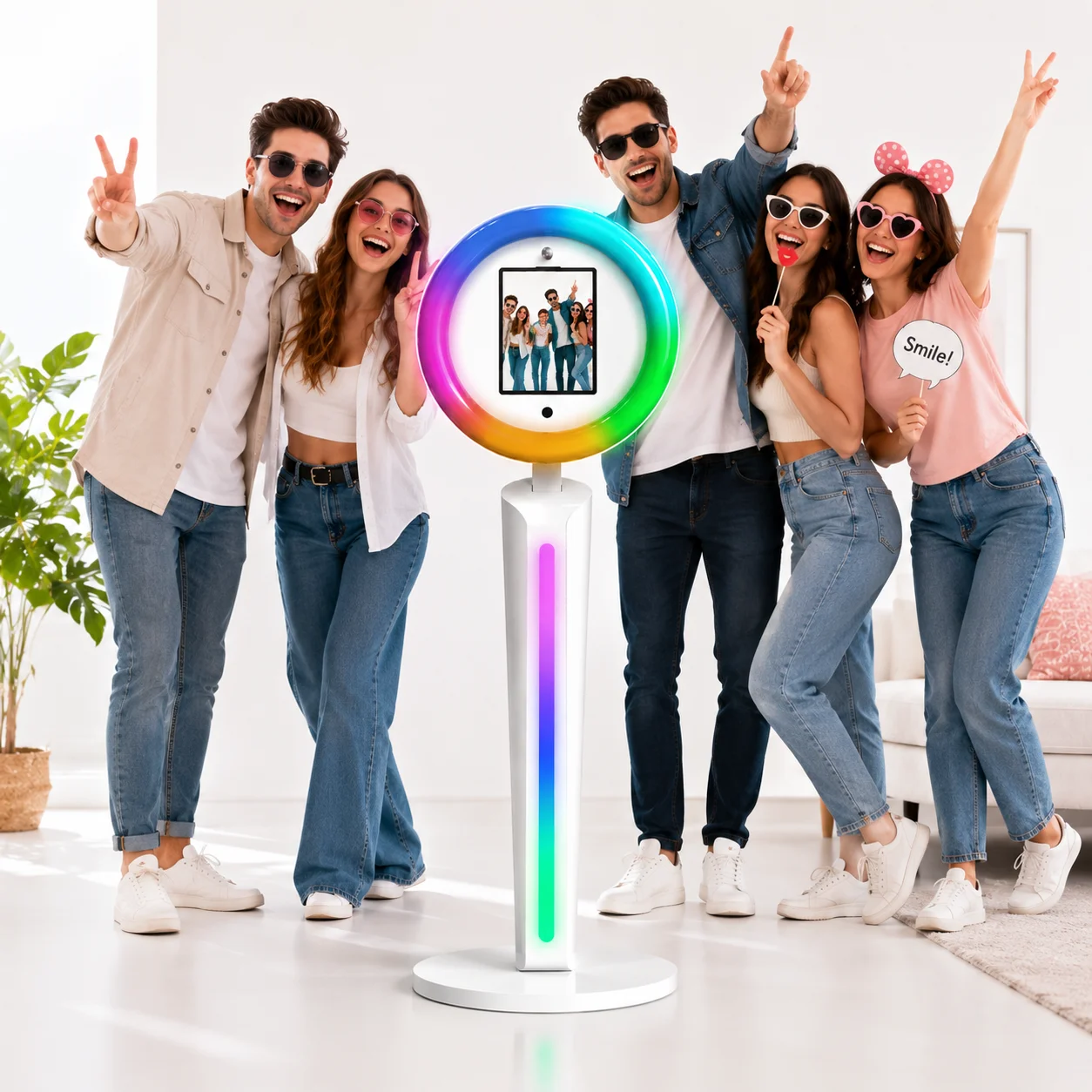 Portable iPad Photo Booth Machine Via Remote APP Control Photobooth With RGB Ring Light Selfie Stand For Party Wedding With Case