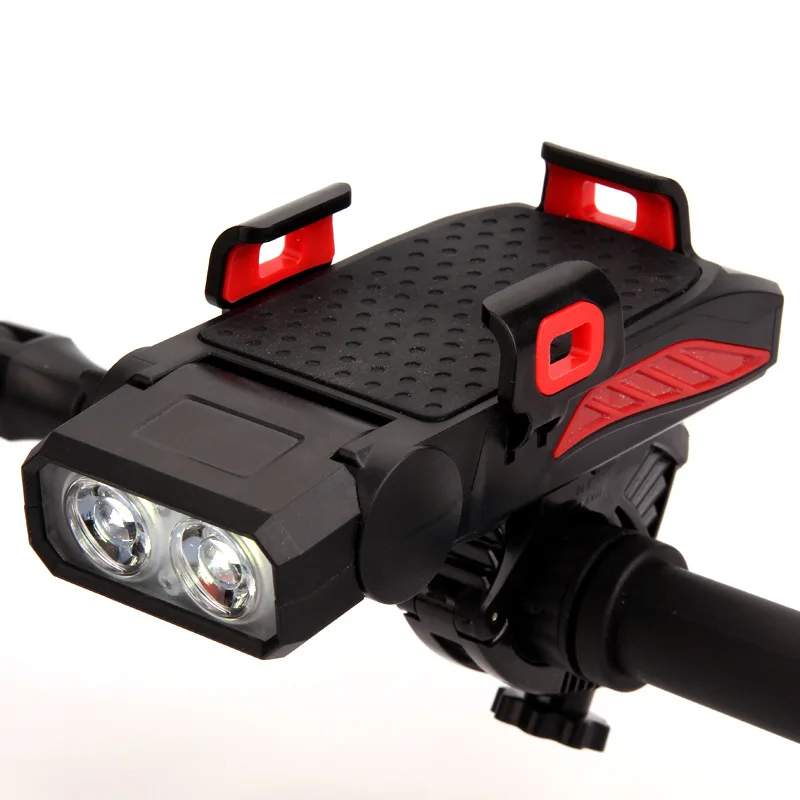 Bicycle Headlight 4 in 1 Night Riding Light USB Charging with Mobile Phone Holder Horn Power Bank Fog Light