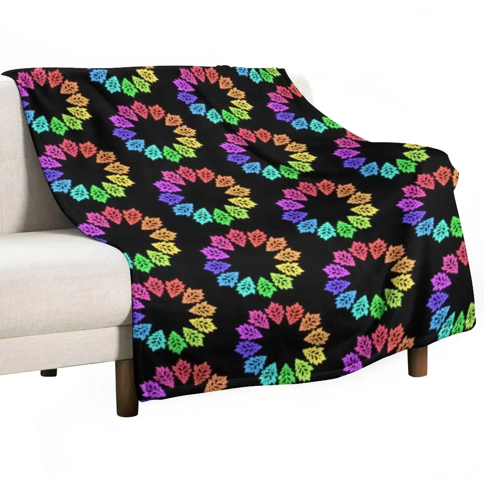 Rainbow Neon Light Oak Leaf Ring Throw Blanket Bed covers Designers Softest Single Weighted Blankets