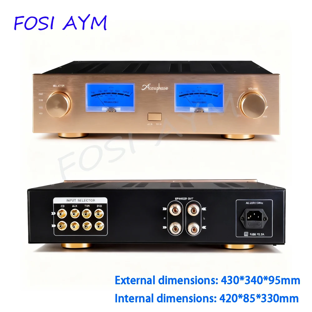430*340*95mm FOSI AYM Amplifier Chassis Replica Accuphase Power Amplifier with VU Meter Integrated Amplifier Case Shell DIY Box