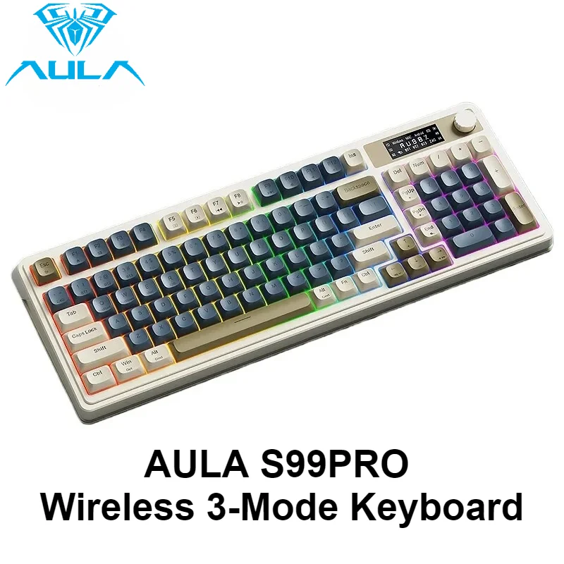 AULA S99Pro Gaming Keyboard with Screen Display Wireless Bluetooth Wired RGB Backlight for Mac PC Gaming Office Universal