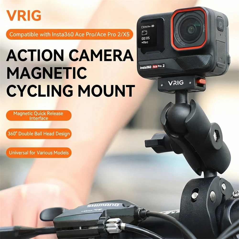 VRIG Magnetic Bike Mount Heavy Duty Clamp Quick Release for Insta360 Ace Pro 2/Ace Pro/X4 Air X5 Camera Bicycle Handlebar Kit