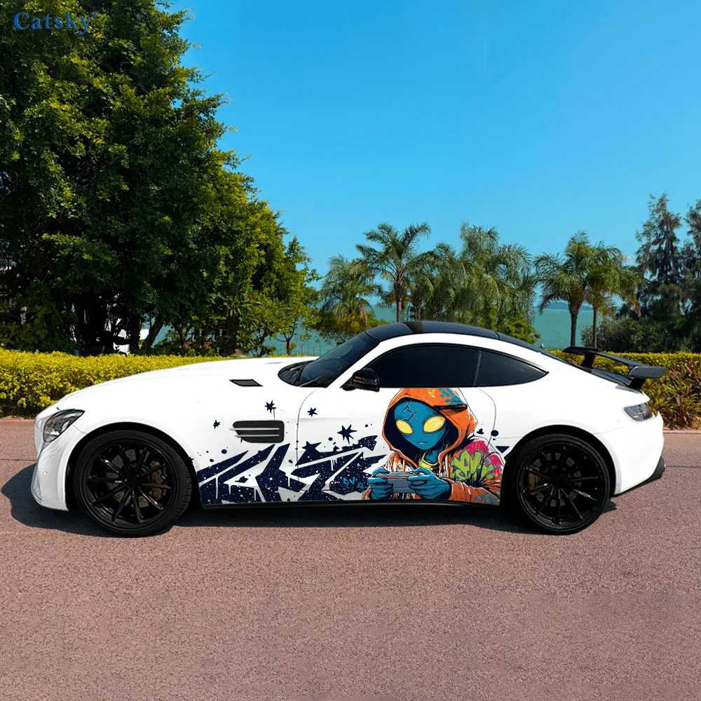 Alien Gaming Graffiti Car Side Sticker Decoration, PVC Waterproof Scratch Resistant Decal, Car Protection, Auto Accessories Gift