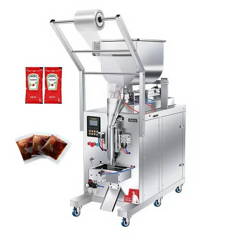 2025 Hot Sale Small Sauce Filling Machine with Stirrer Automatic Dosing Back Seal Pneumatic Packing for Honey Seasoning Paste