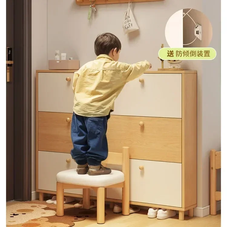 17cm Ultra-Thin Shoe Cabinet for Entryway Shoes Cabinet with 4 Flip Doors Space Save Shoe Rack with Position Adjustable Shelves