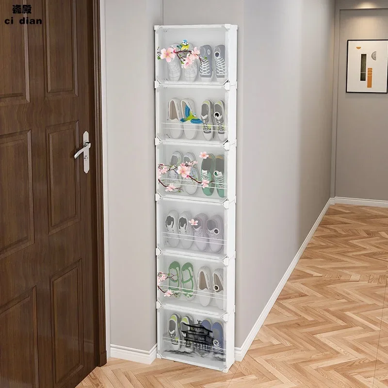 Simple Shoe Cabinet Organizer Space Saving Shoe Rack Wall Corner Shoe Shelf Adjustable Rock Entry Door Multi-Layer Storage