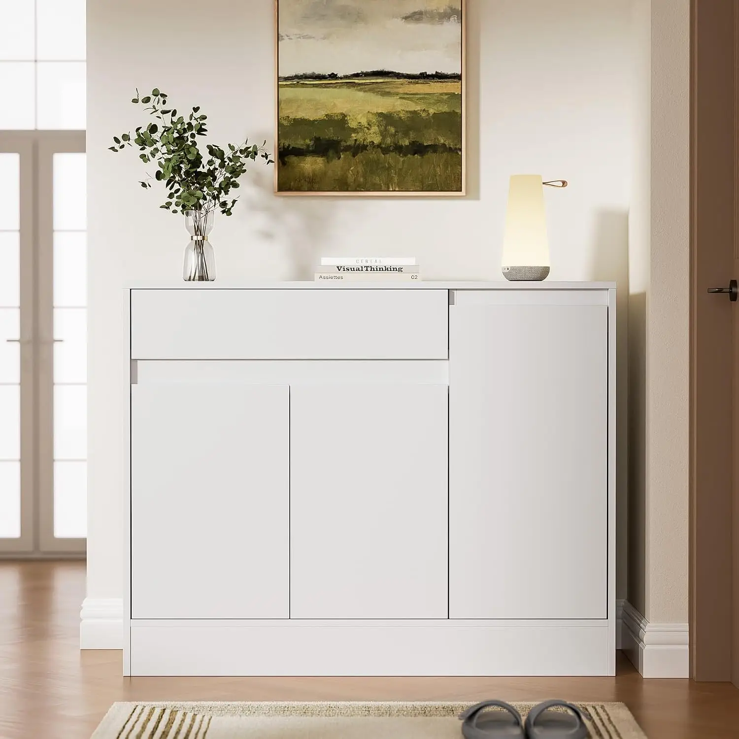 Freestanding Modern Shoe Cabinet with Drawer & Adjustable Shelves, Wooden Shoe Organizer Cabinet for Entryway, Customized