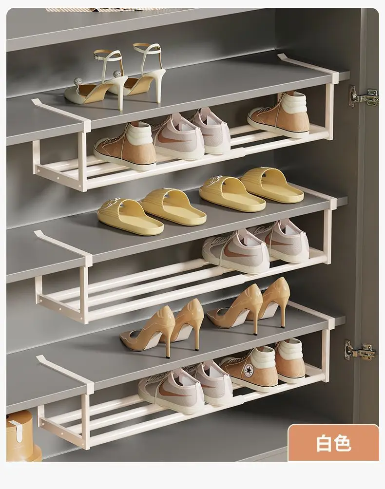 Adjustable Shoe Rack | Space-Saving Layered Organizer For Home Shoe Cabinets | Under-Shelf Shoe Holder With Hanging Basket