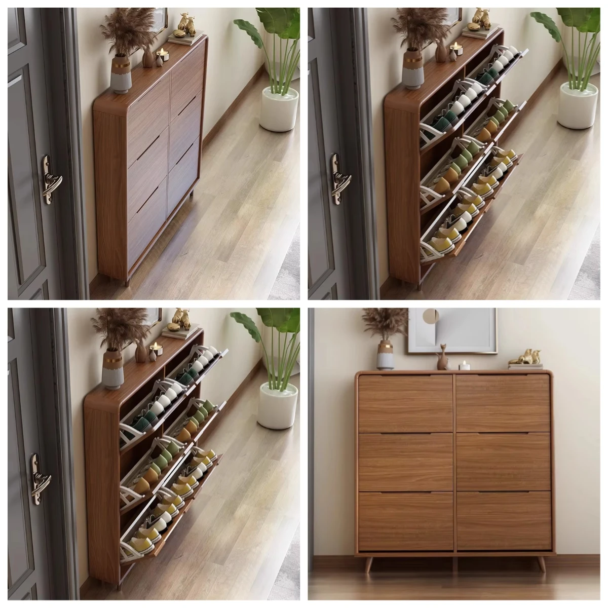 Hot-selling Home Living Room Ultra-Thin Flip Adjustable Shoe Cabinet Modern Simple Narrow Solid Wood Frame Wall-Mounted Storage