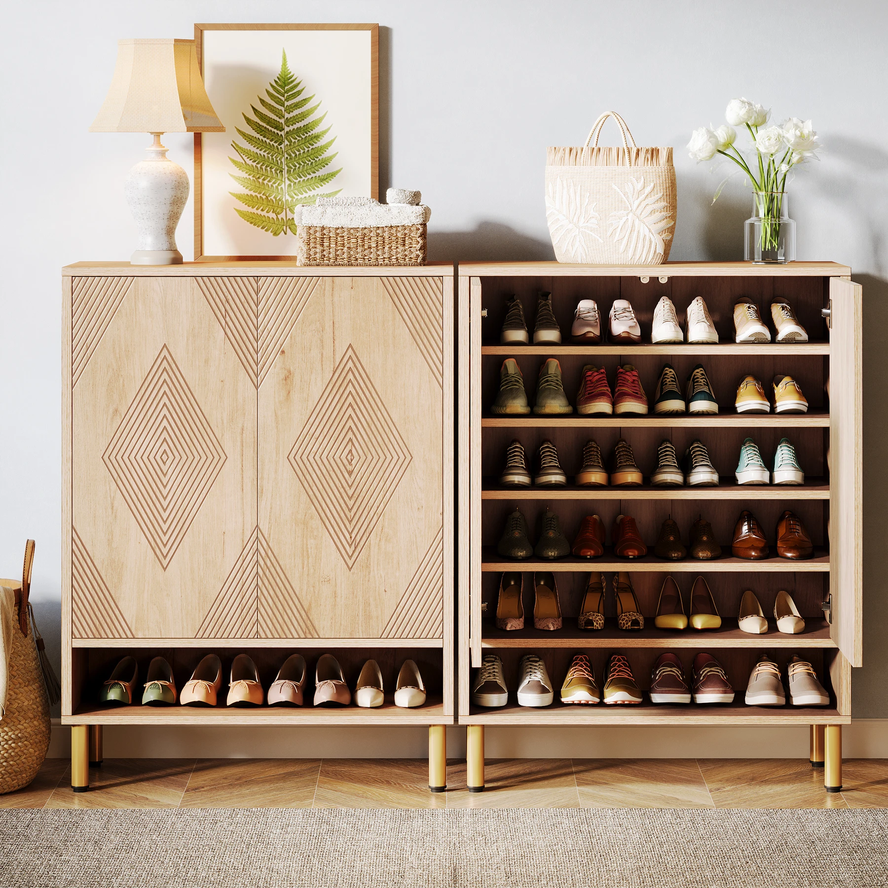 for Entryway Living Room Shoe Storage Organizer 6-Tier Shoe Storage Cabinet With Adjustable Shelves Wood Shoes Rack