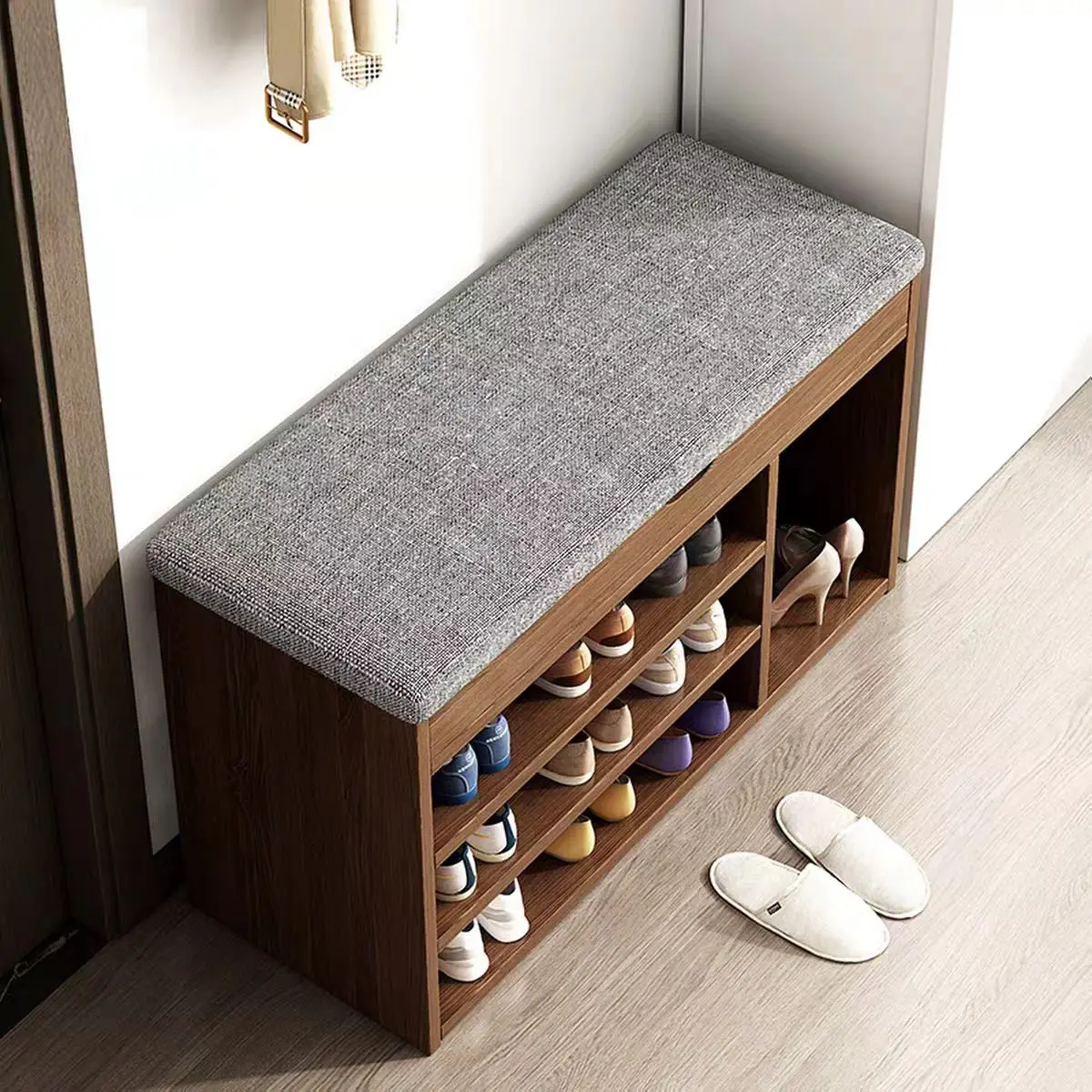 Minimalist Single-Tier Foldable Wooden Shoe Rack Dust-Proof Slim Design | Adjustable Height Living Room Storage Home Furniture