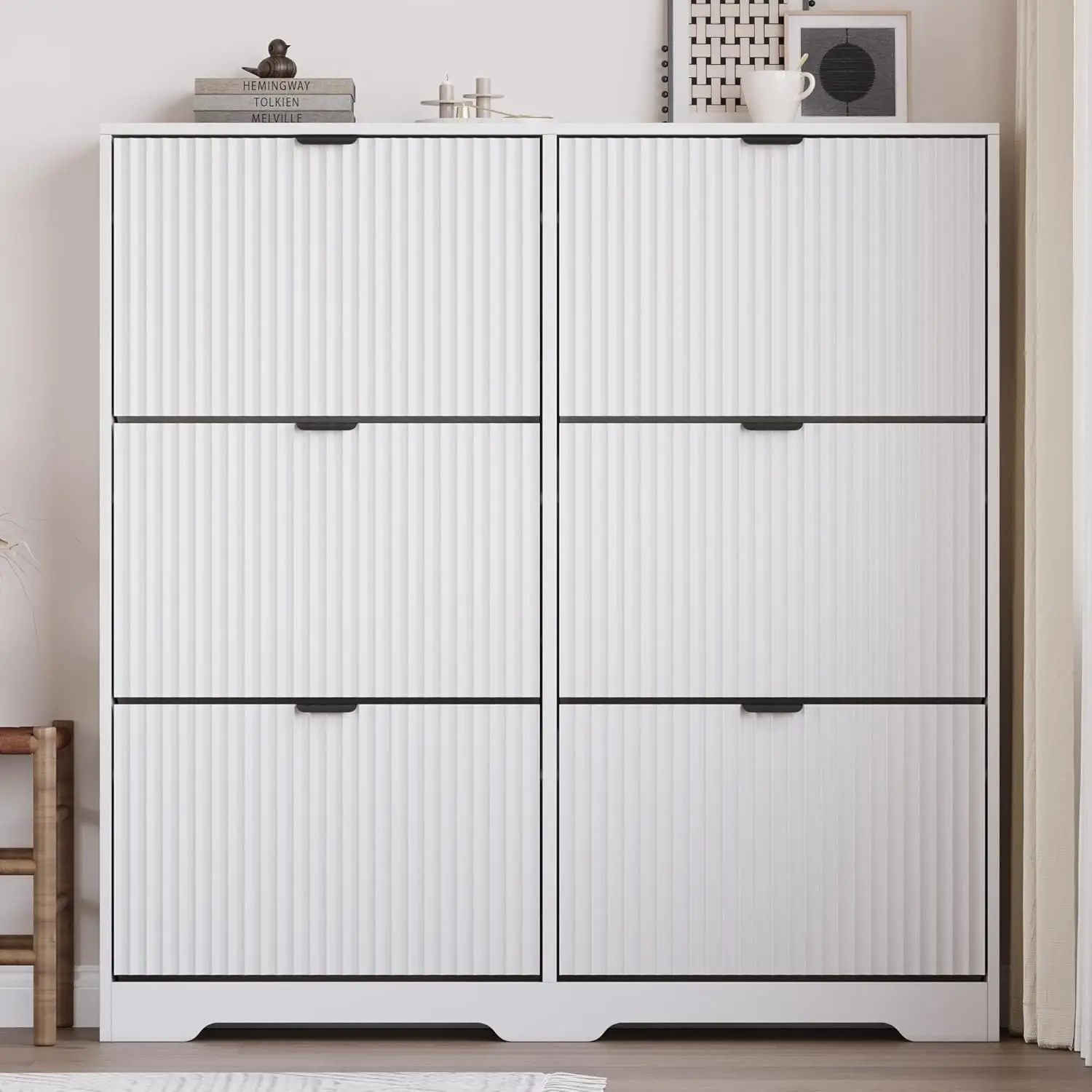 Large Shoe Cabinet for Entryway, Tall Narrow Shoe Storage Cabinet with 6 Flip Drawers and Adjustable Shelves, Shoe, Customized