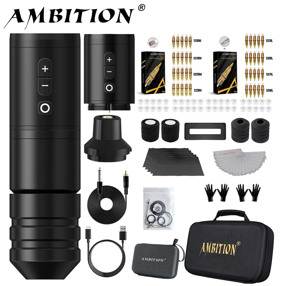 Ambition Ninja Pro Wireless Tattoo Machine Kit 2000mAh Battery 4.0mm Stroke Tattoo Pen Professional Set Permanent Makeup Tools