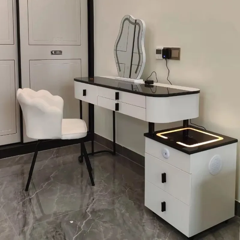 Modern Furniture Vanity Makeup Dresser One Set Design Metal Feet Bedroom Dressing Table With LED Mirror Wireless Charging