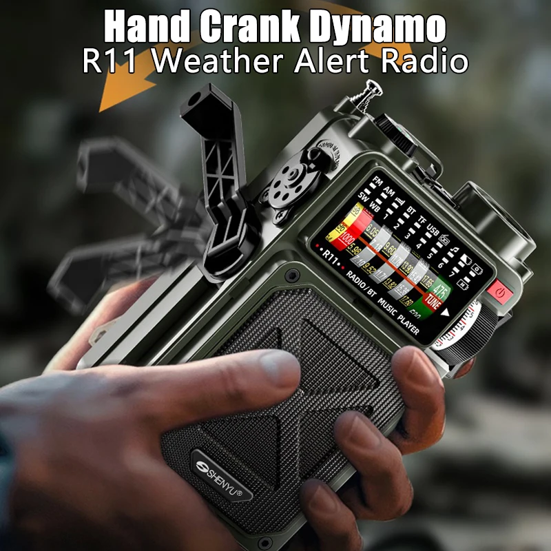 Hand-operated Emergency Solar Bluetooth Outdoor Camping Alarm Radio Multi-band Earthquake Prevention Solar Radio With Flashlight