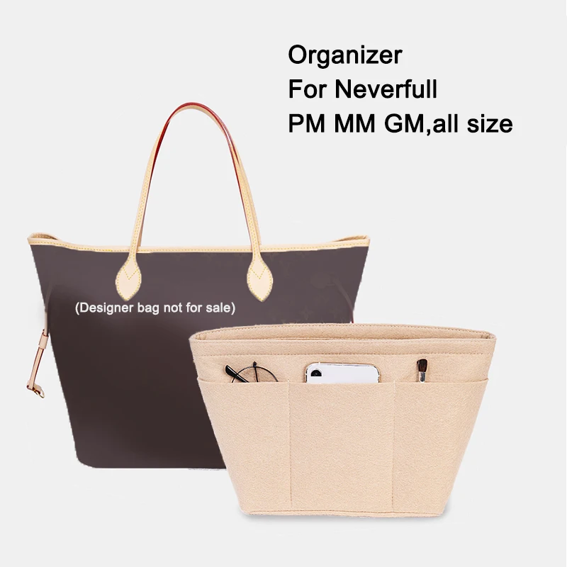Travel Insert Bag Organizer For Neverfull PM MM GM ,Top Zipper 12 Pockets Handbag Make Up Inner Purse Tote Liner
