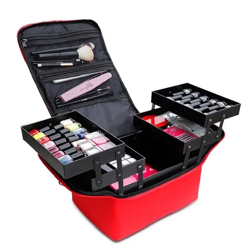 Professional Portable Makeup Bag Beauty Nail Art Toolbox Large Capacity Travel Storage Bag Simple Handheld Cosmetic Box