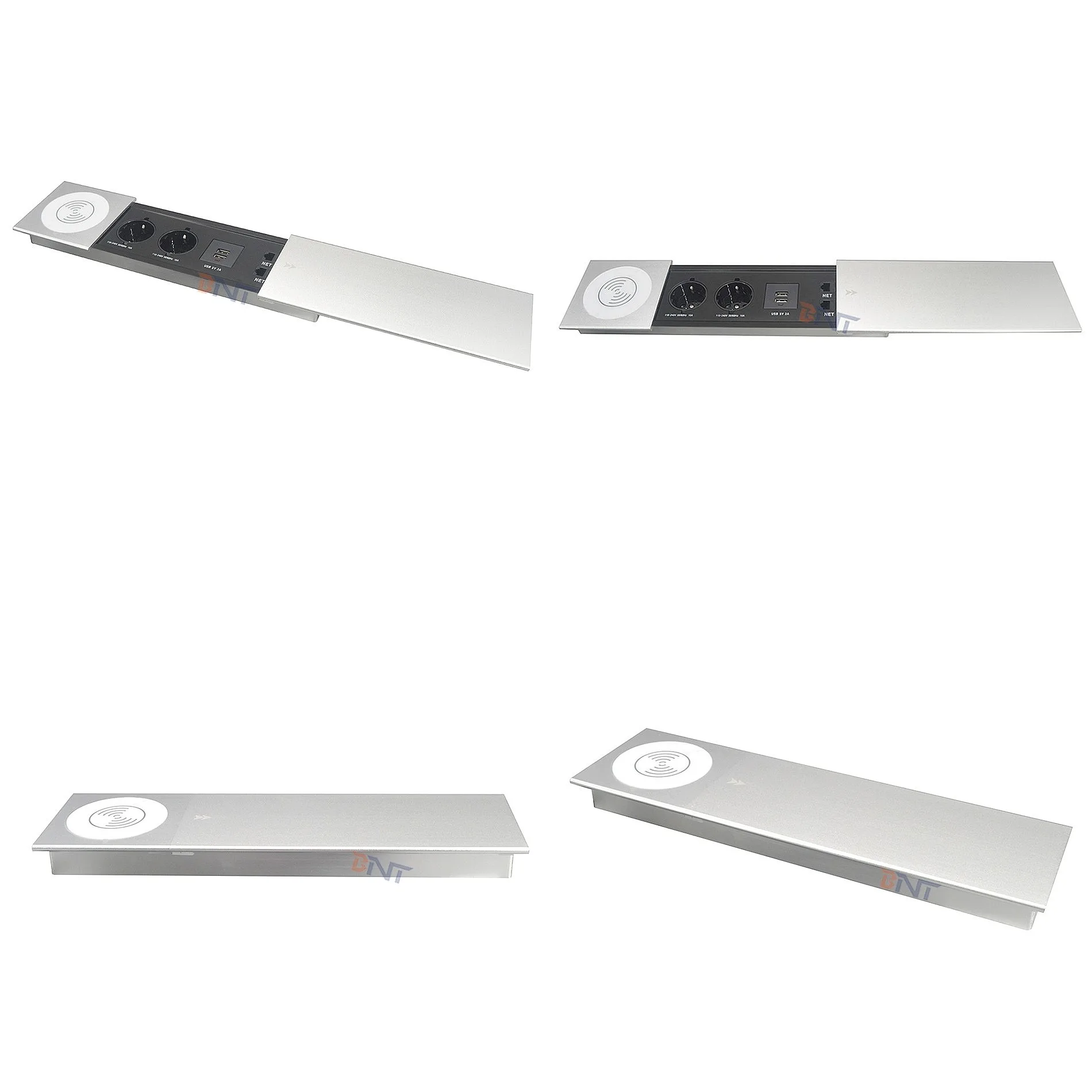 5pcs EU Power Outlet Concealed Office Table Qi Wireless Charger Sliding Cover Desk Power Socket Box
