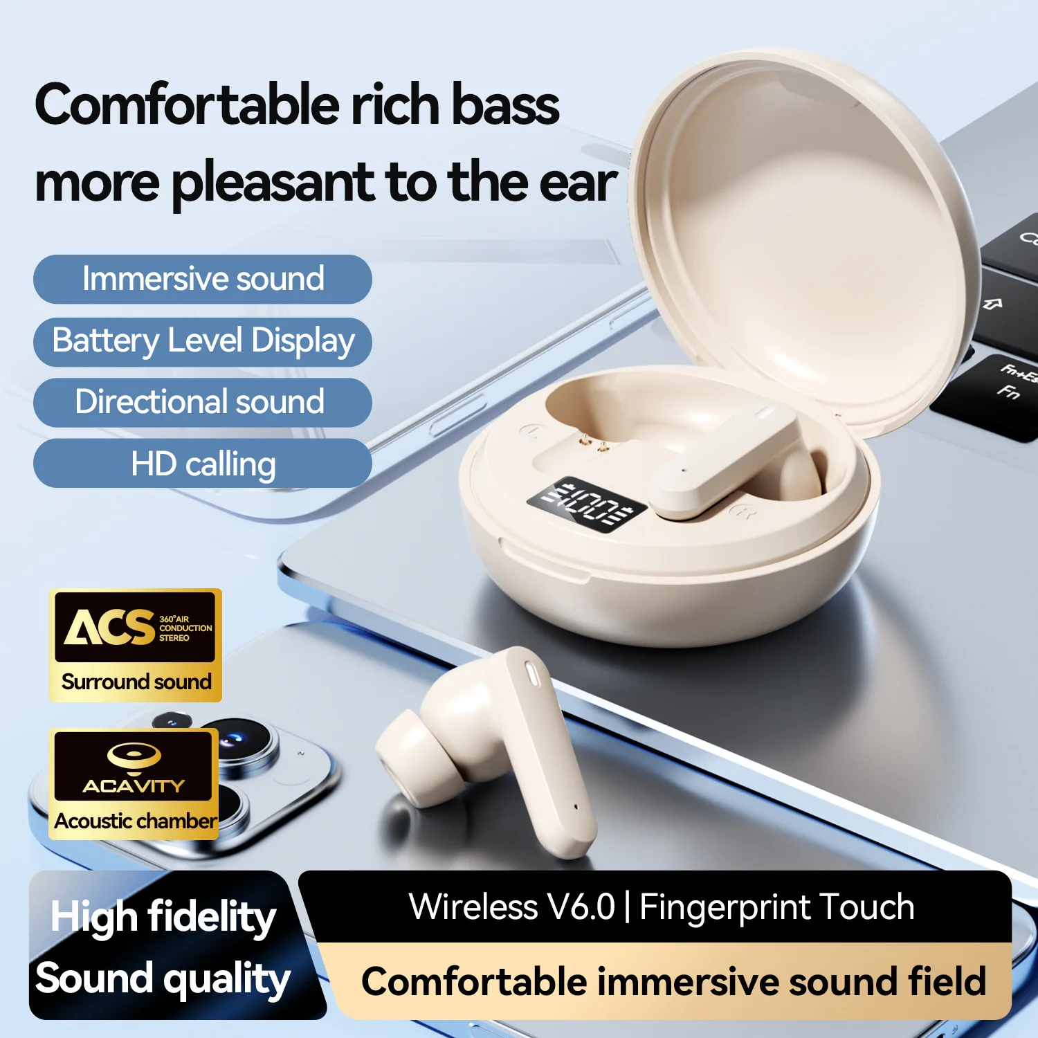 TWS High Sound Quality Sleep Wireless Headphone Long Battery Life Bluetooth Earphone Noise Reduction Bass Work Sport Game Earbud