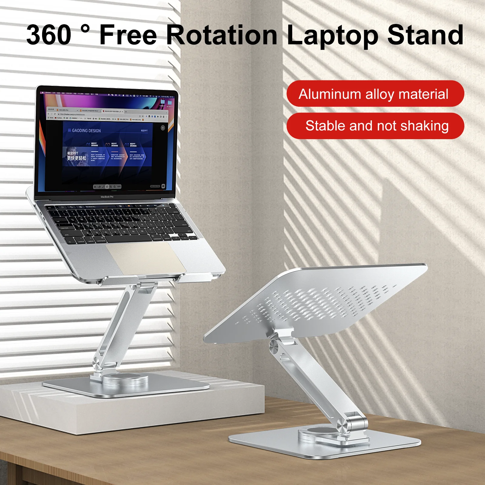 360° Rotatable Aluminum Laptop Stand Height Angle Adjustable Cooling Notebook Holder For MacBook Tablet Portable Ergonomic Desk