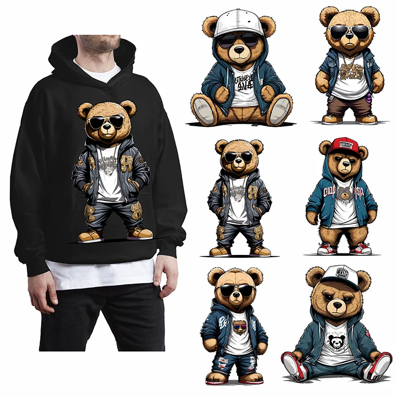 Leisure Glasses Bear Iron Sticker patch For Clothing T-shirt hoodie DIY Jacket Waterproof Sticker