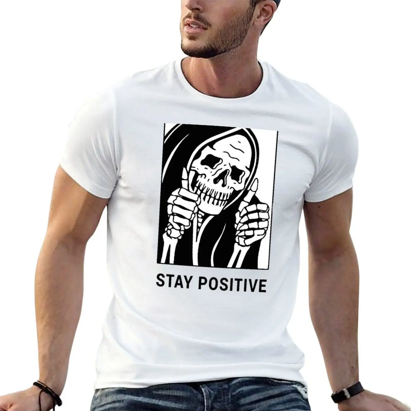 Stay Positive , Reaper , Waterproof, Hydro Flask T-Shirt Casual All Match Short Sleeve T-Shirt