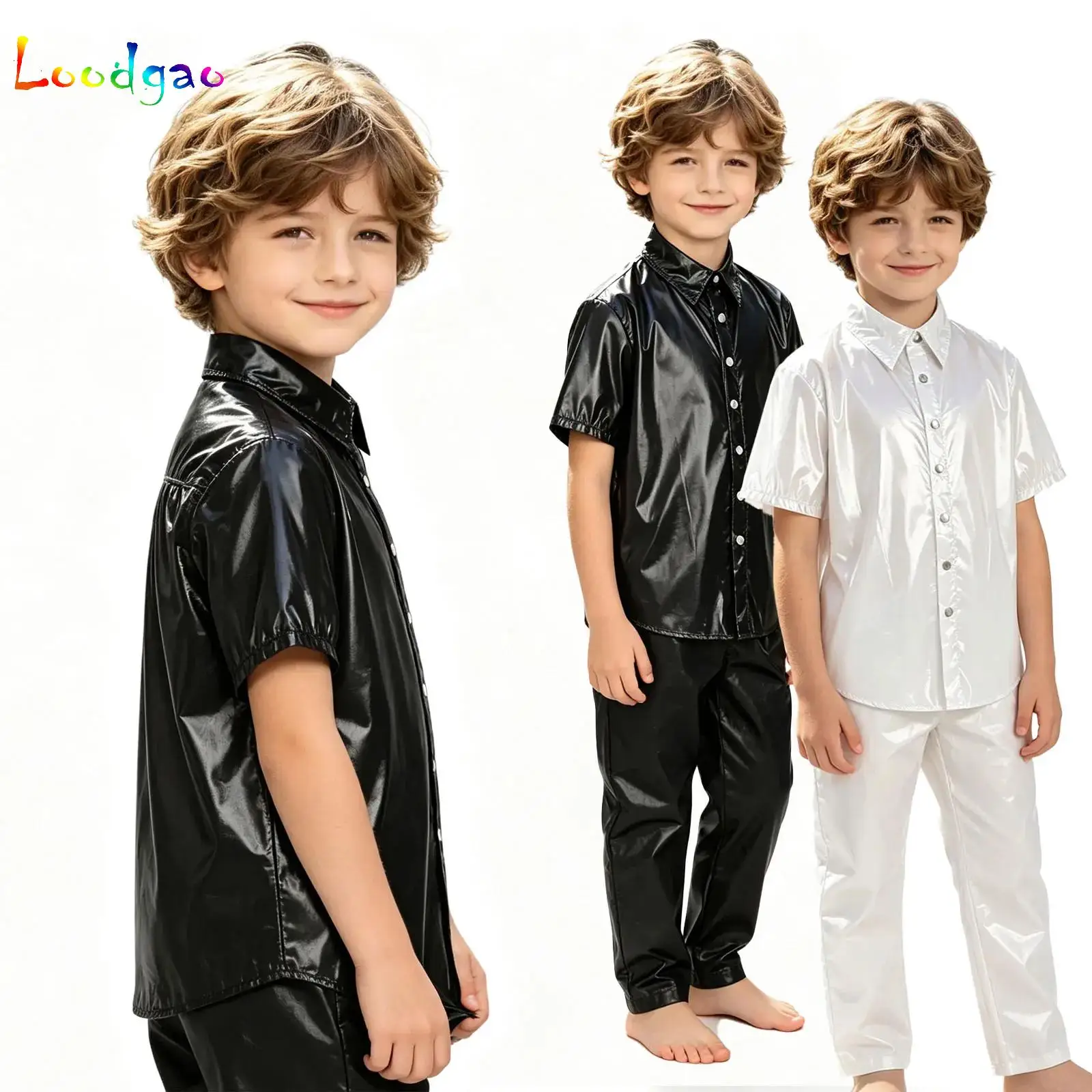 Boys Girls Waterproof Shirt Top Short Sleeve Front Button Wet Look Swim T-shirt Blouse Beachwear Raincoat for Camping Cycling