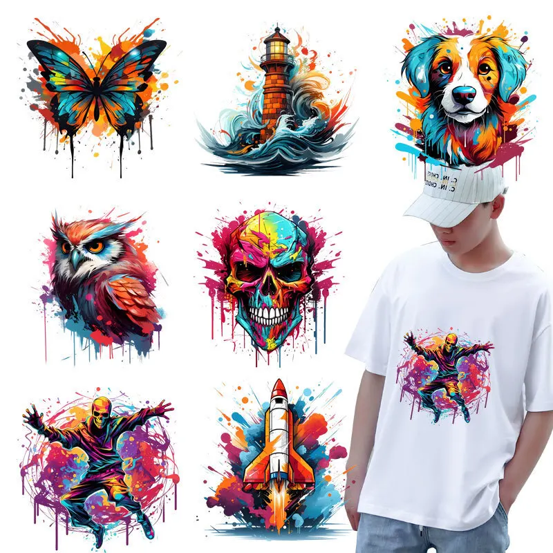 Lighthouse Butterfly Skull Hot Print Clothing T-Shirt, DIY Hoodie Jacket Patch, Waterproof DTF Heat Transfer