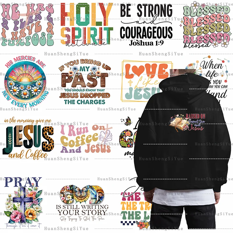 Christian Print Ironing Sticker Clothes DTF Fashion T-shirt Hoodie DIY Heat Transfer Hot Sticker Waterproof