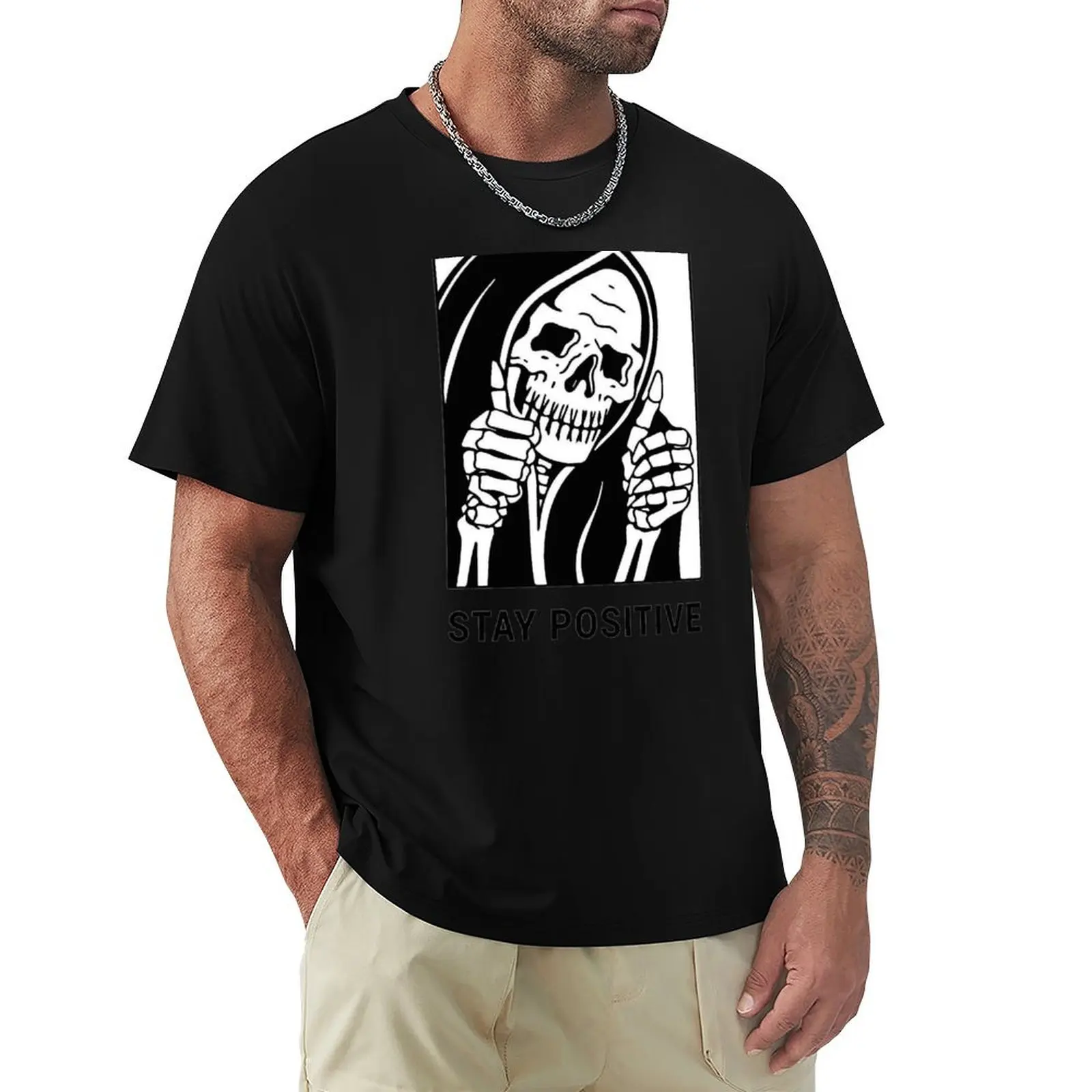 Stay Positive , Reaper , Waterproof, Hydro Flask T-Shirt Large Size Casual Tee Shirt