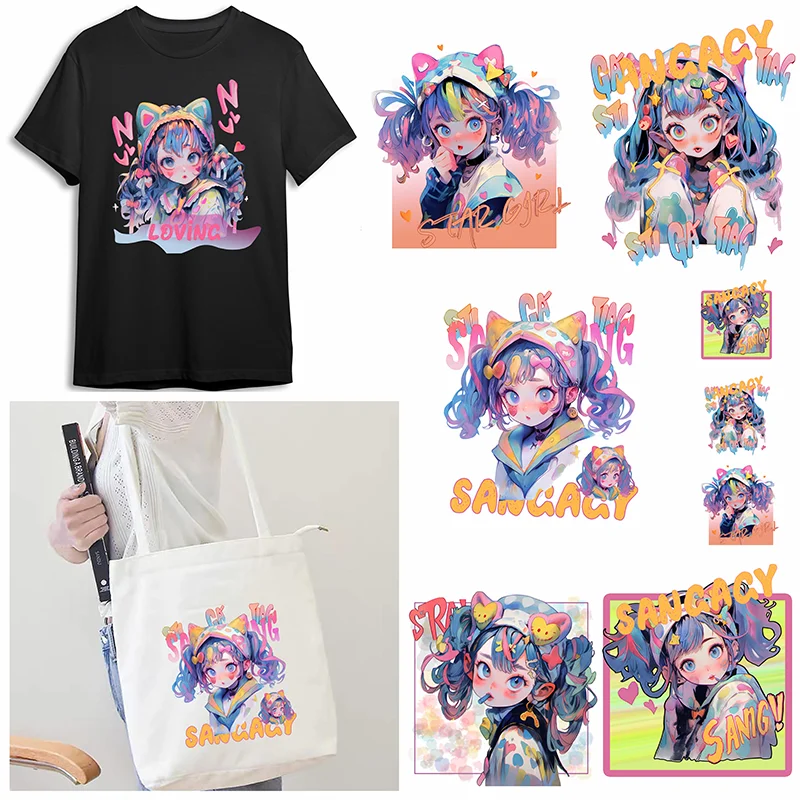 Lroning Sticker Clothes DTF Cute Girl Pattern Fashion T-Shirt Hoodie DIY Jacket Patch Is Waterproof