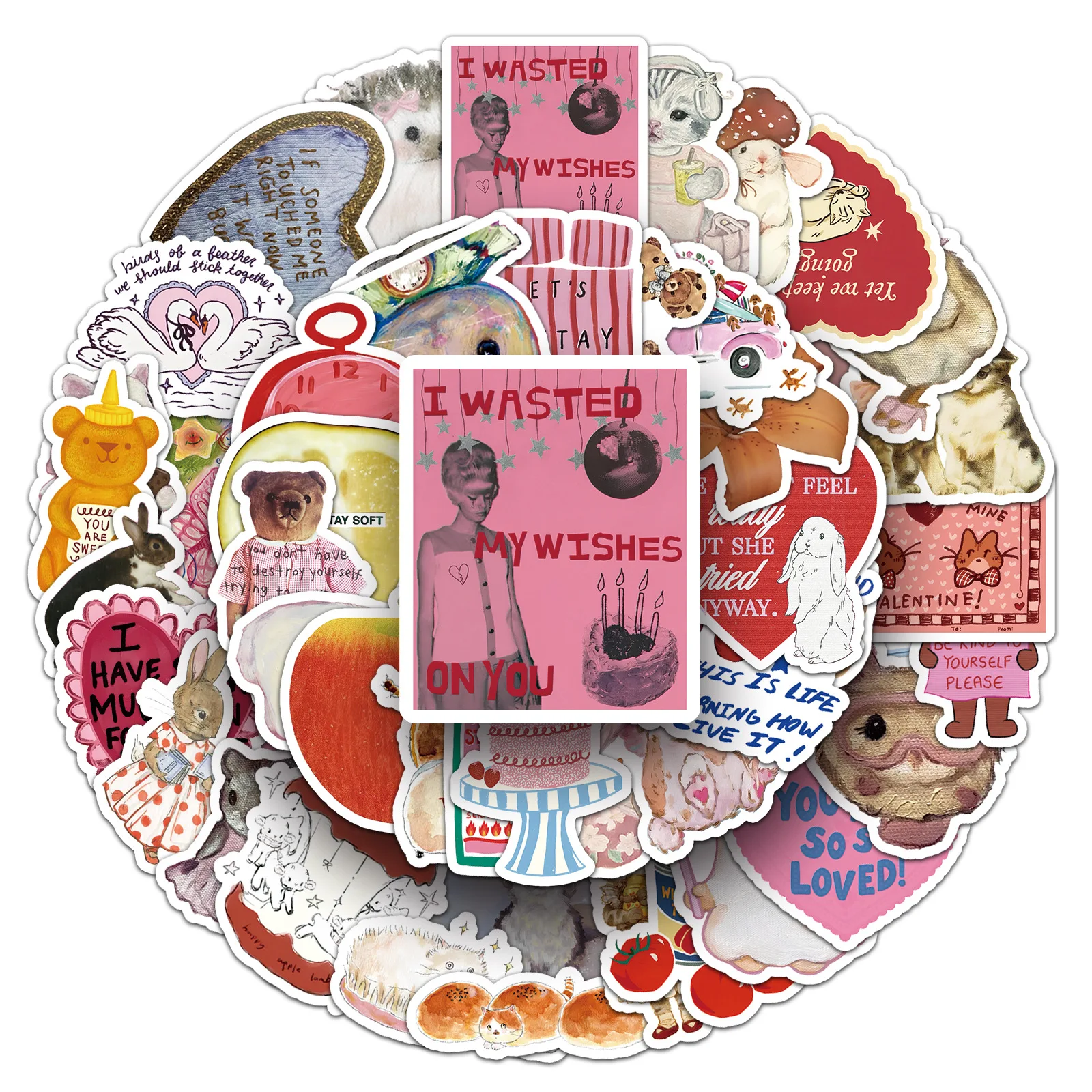 50PCS Retro T-shirt Graphic Sticker Retro Kawaii Animal Graffiti Decoration DIY Water Cup Phone Case Waterproof Sticker Kids Toy