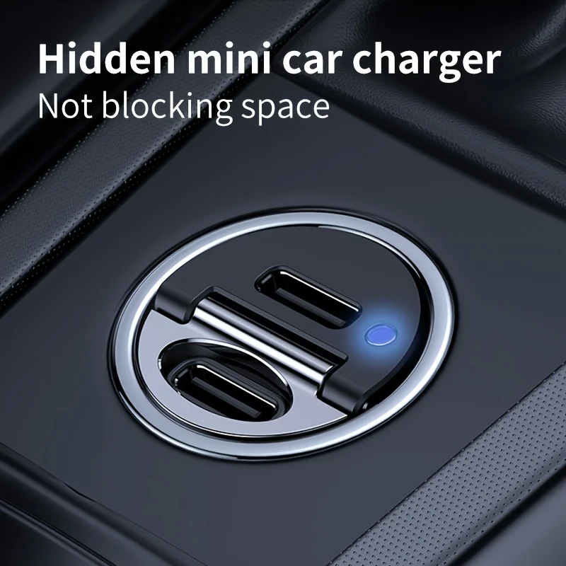 2pcs Car charger, 60W Type-C fast charging, ultra mini metal fast charging adapter PD3.0 dual port