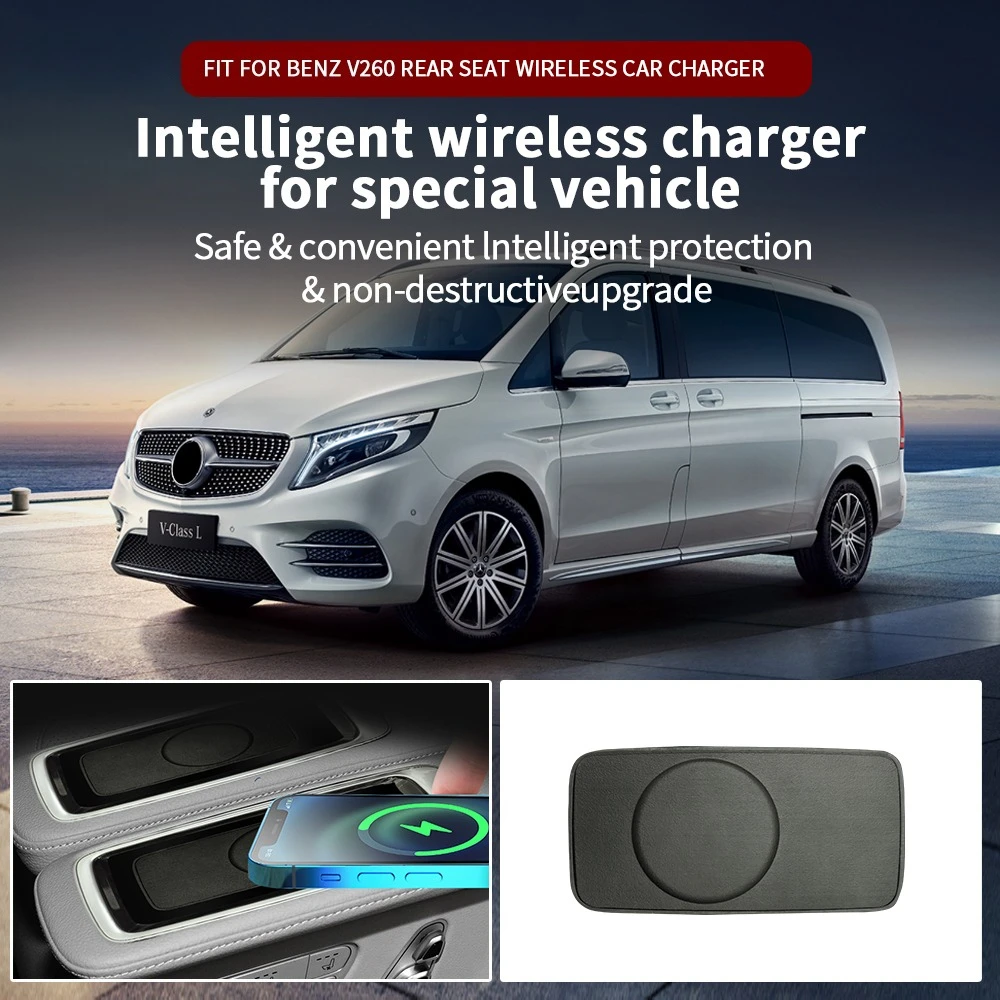 12V Car Wireless Charger for Mercedes Benz V260 2Pcs/Set Rear Seat Fast Charging Pad Smart Wireless Mobile Phone Charger