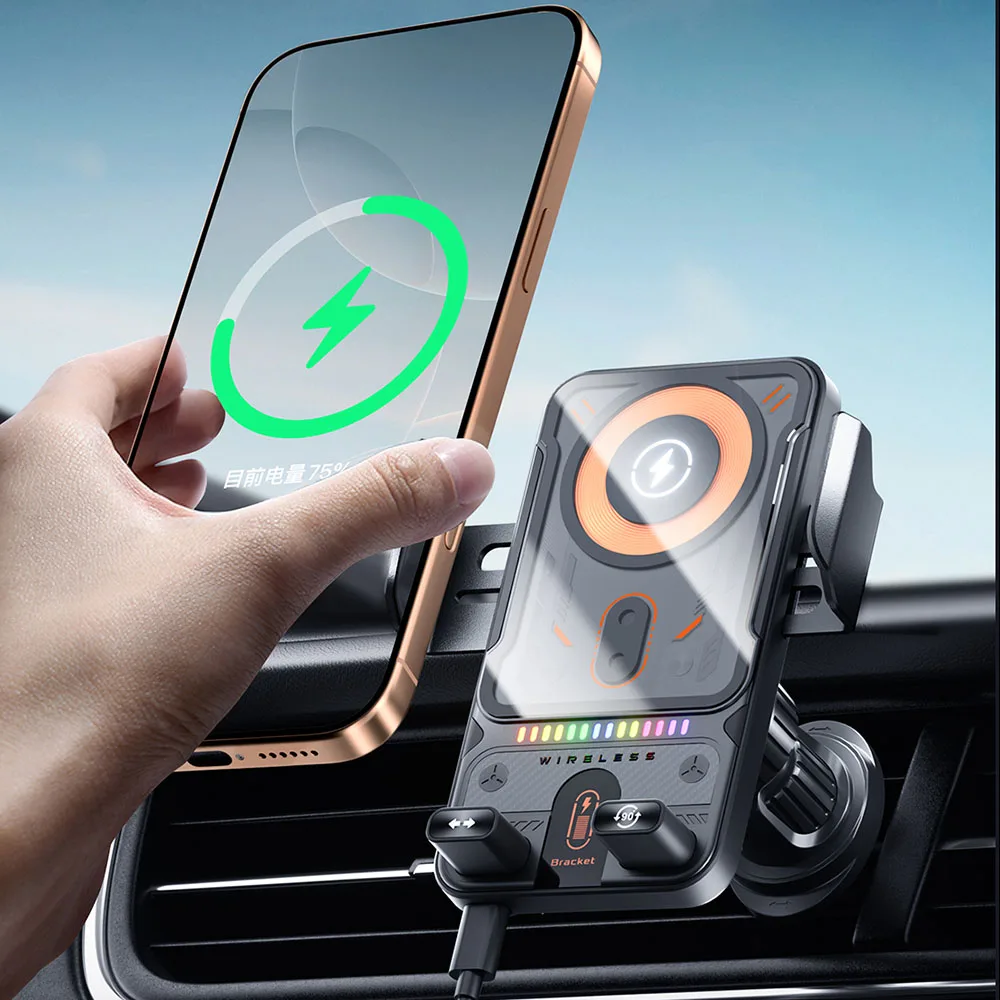 2026 New Universal Electric Rotating Car Phone Holder 15W Dual Coil Fast Wireless Charging Smart Auto Clamping Air Vent Mount