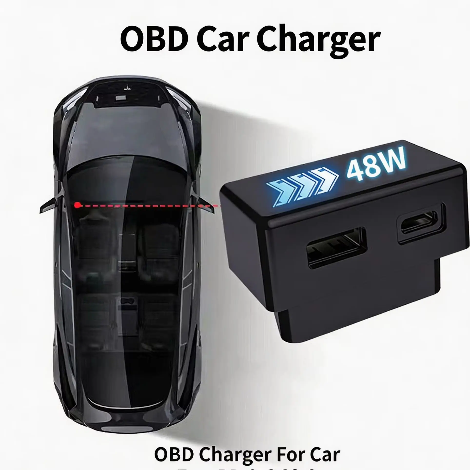 Mini OBD Car Charger Dual USB 48W Fast Charge Hidden Type Adapter 12-24V Universal Vehicle Phone Charger Smart Auto Power Socket