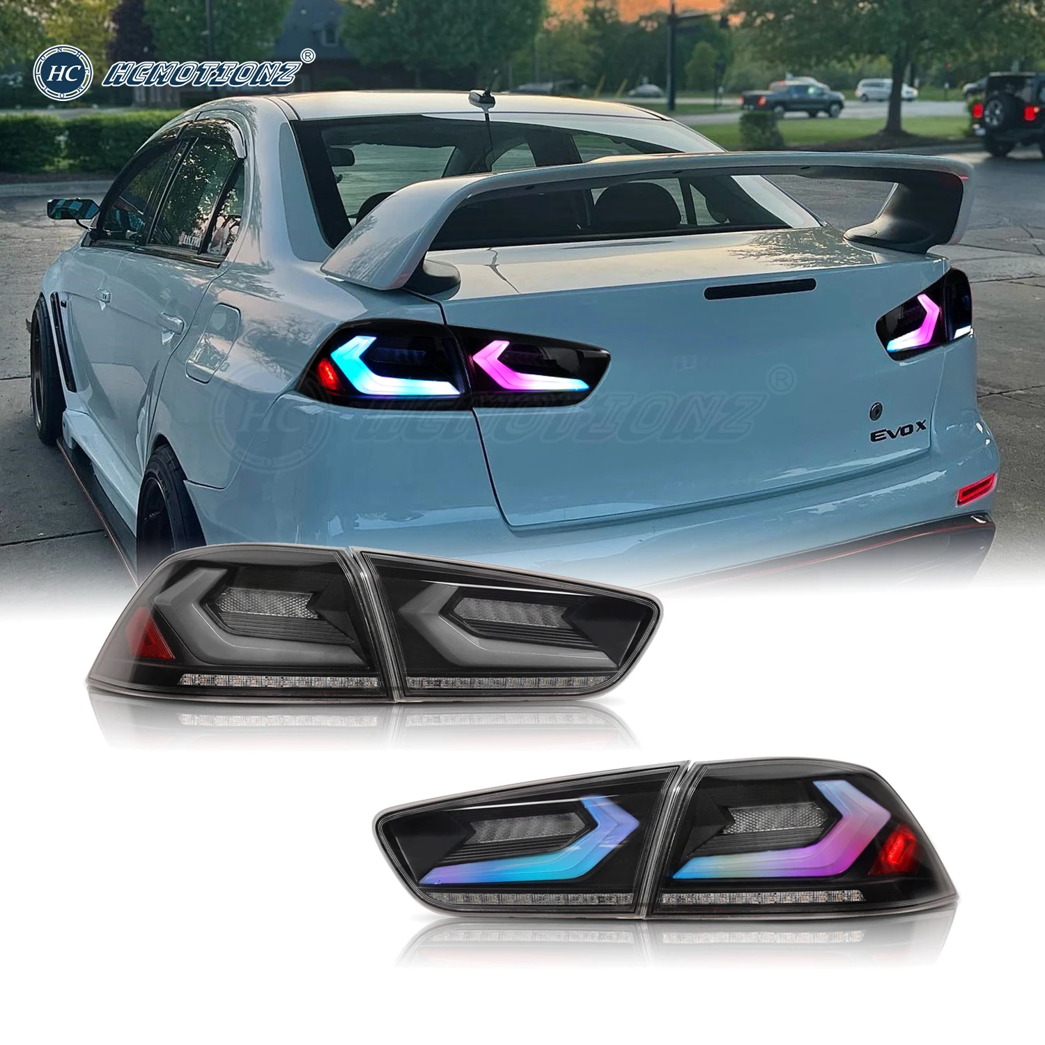 HCMOTIONZ RGB Tail Lights for Mitsubishi Lancer EVO X 2008-2017 LED Car Rear Back Lamps Assembly Accessory