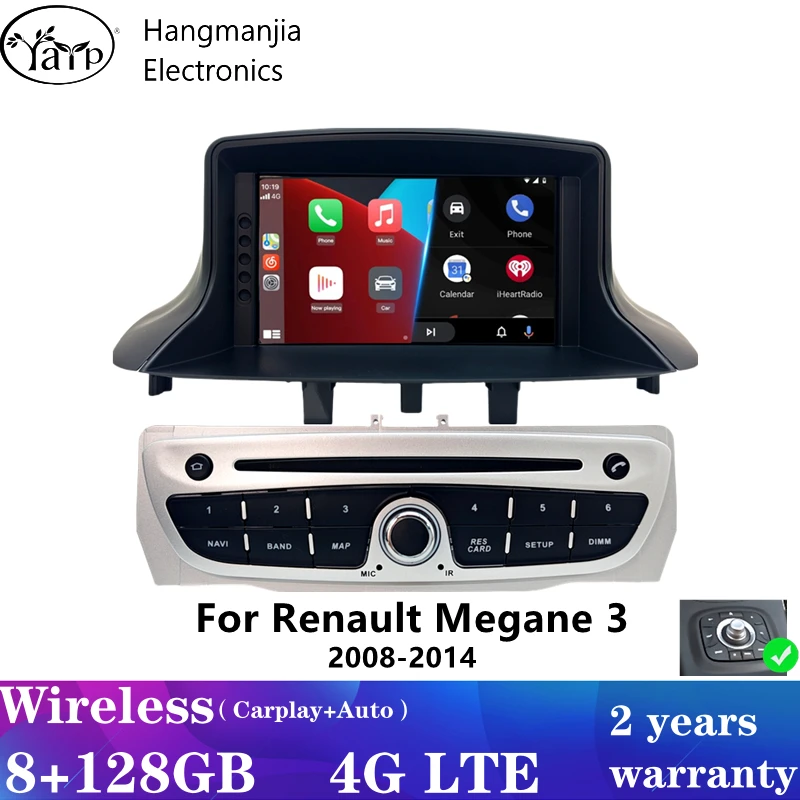 hangmanjia Android Auto Radio For Renault Megane 3 Fluence Samsung SM3 2008 - 2014 4G Car Multimedia GPS 2din  Wireless carplay