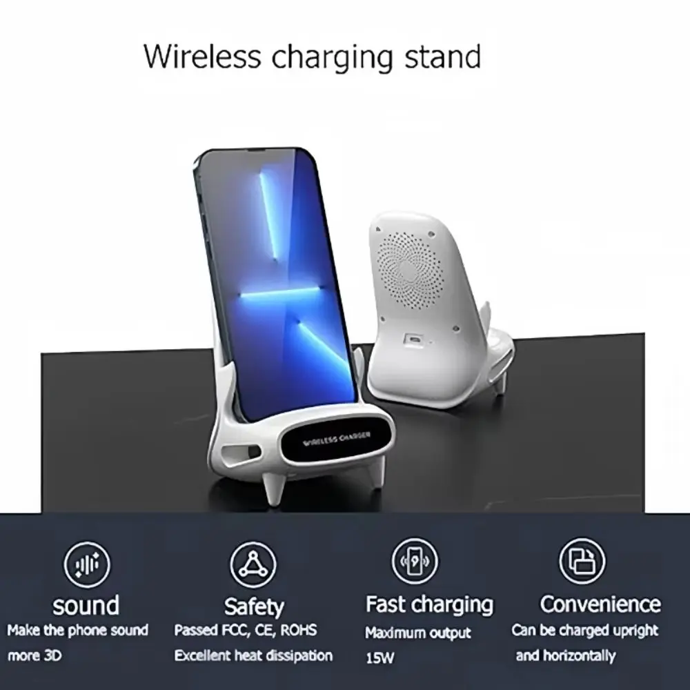 15W Wireless Charger Fast Charging Mini Chair Desktop Phone Stand Creative Phone Lazy Holder for iPhone/Samsung/Xiaomi