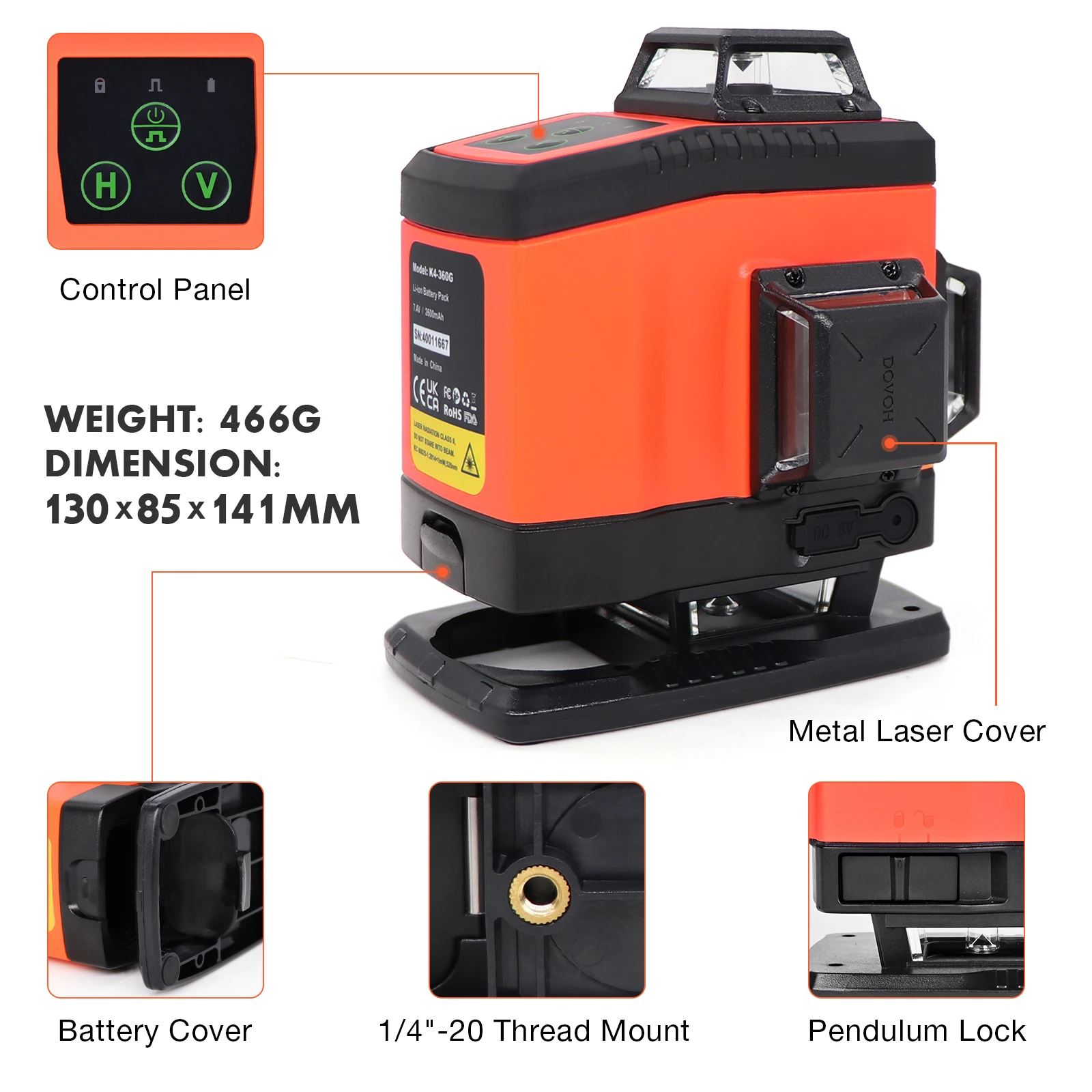 DOVOH 16 Lines 4D Laser Level Rotatable Level Machine Rechargeable Automatic leveling Tool 2*2600mAh Battery Set With Tripod