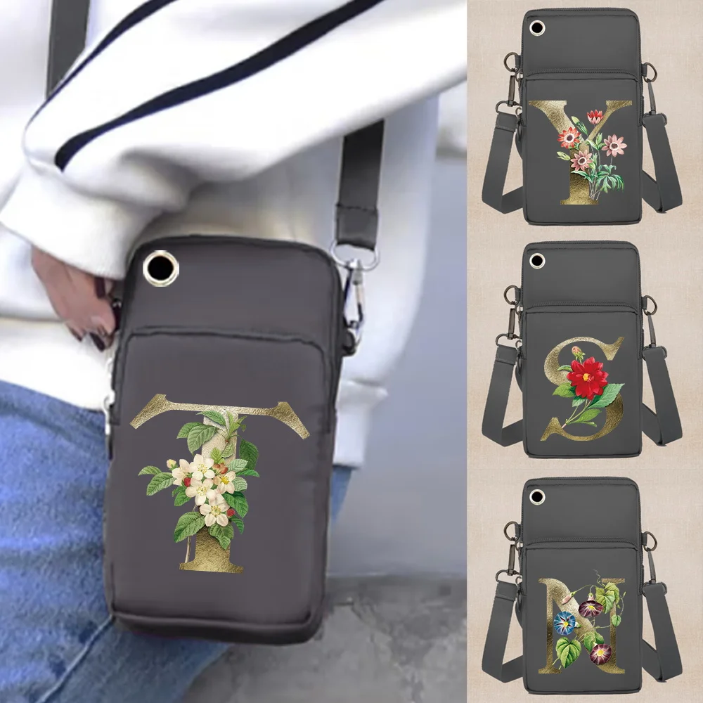 Mobile Phone Bag Wallets Arm Pack for Apple/Huawei/Xiaomi Waterproof Cell Phone Packet Golden Flower Print Handbag Shoulder Bags