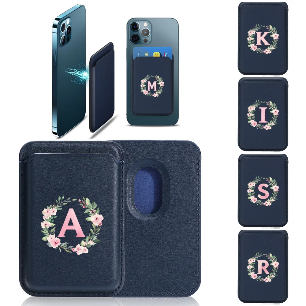 Magnetic Phone Card Holder For ID Credit Card Pocket PU Leather Secure Card Wallet Case Daily Essentials Wreath Pattern