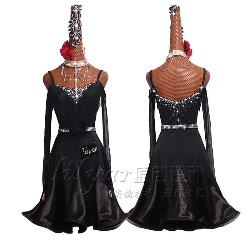 Latin Dance Competition Dress Costumes Performing Dress Practice Skirt Customize Adult Kids Lady