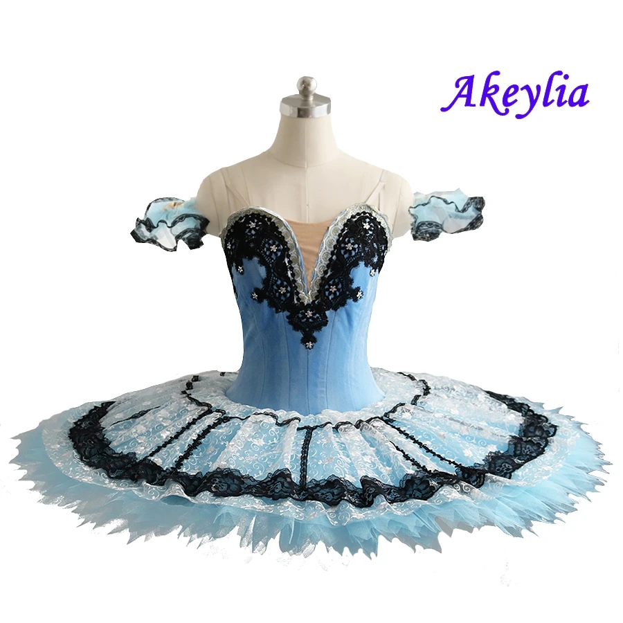 Pale blue black ballet tutu professional YAGP dress pancake Tutu female Competitons Performance Stage Costumes for Women JN0218