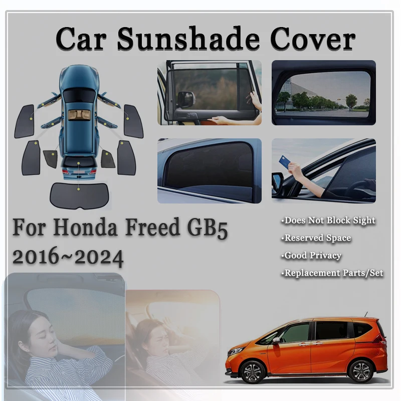 Car Sunshade Pad For Honda Freed GB5 2016~2024 Anti-UV Magnetic Sun Shade Visor Window Windshields Curtain Cover Car Accessories