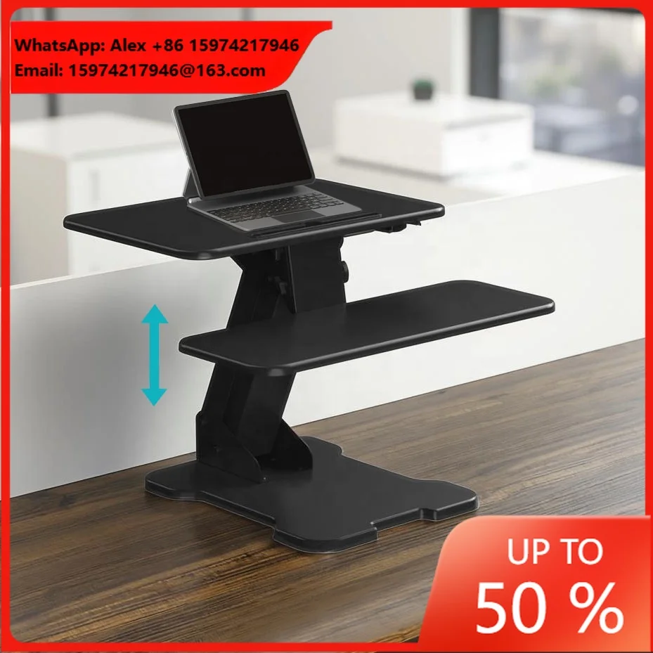Ergonomic Height Adjustable Modern Standing Desk Converter Tablet Slots For Home Office School Apartment Hotel Use Durable Metal