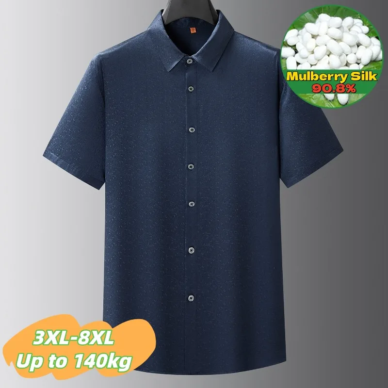 90.8% Mulberry Silk Shirts Man Business Casual Comfortable Breathable High Luxurious T-shirts Oversized Up to 140kg Men Clothing