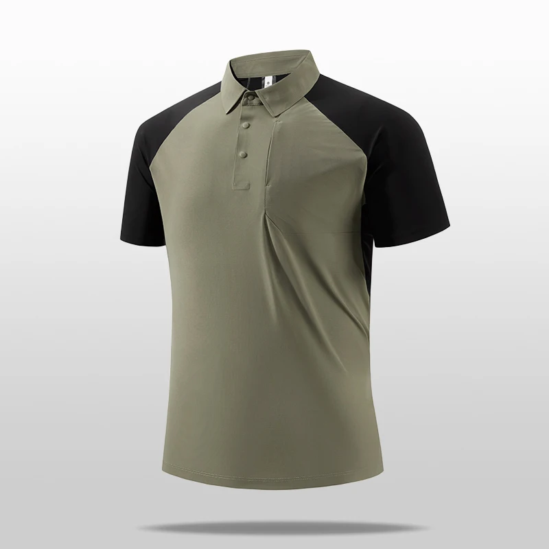 New Men'S Summer Loose Ice Silk Seamless Casual Lapel Collar Top Fashionable Versatile Patchwork Business High-Quality T-Shirt