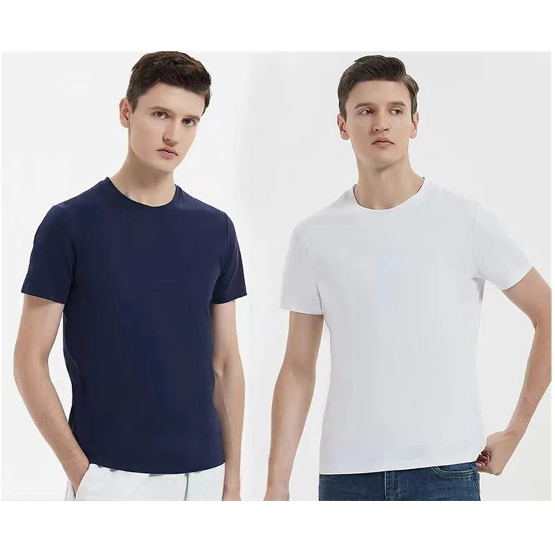 Mercerized Cotton Short-Sleeved T-Shirt Men's Round Neck Summer Business Leisure 80 Cotton Loose Solid Color Tops